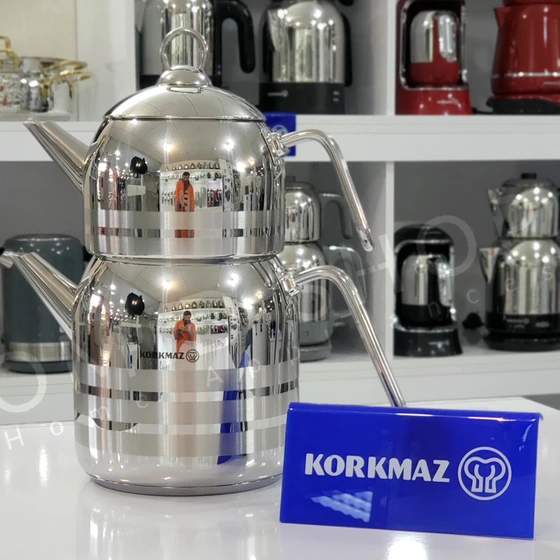 کتری و قوری کرکماز مدل Mega کد 091 ا Korkmaz Mega A091 Teapot And Kettle Set