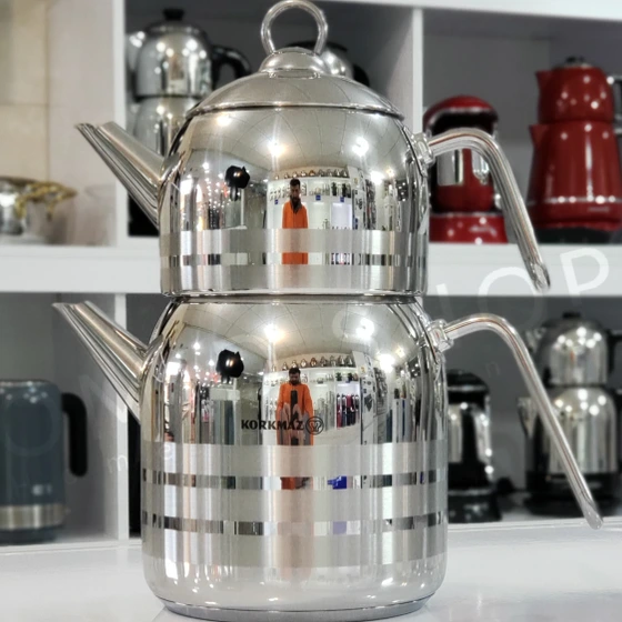 کتری و قوری کرکماز مدل Mega کد 091 ا Korkmaz Mega A091 Teapot And Kettle Set