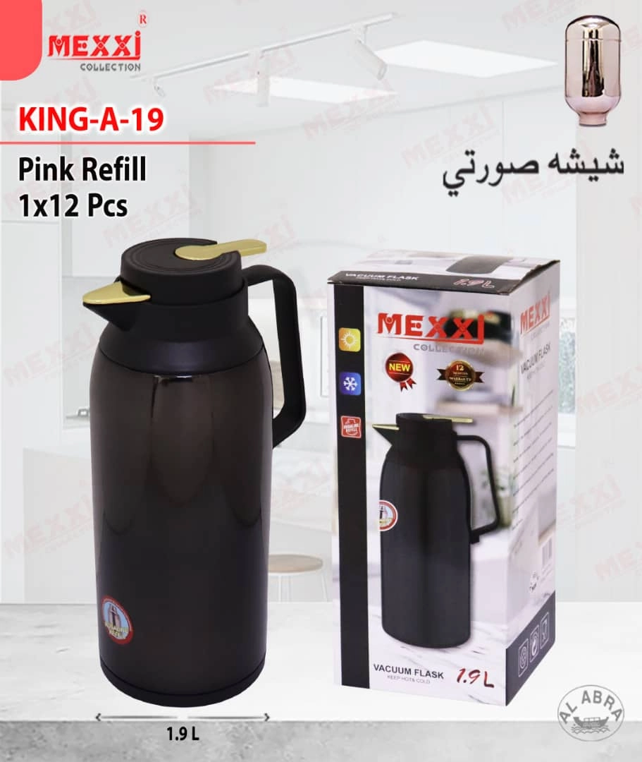 قیمت و خرید فلاسک 1.9 لیتری مکسی مدل KING-A-19 با شیشه صورتی (Pink Refill)